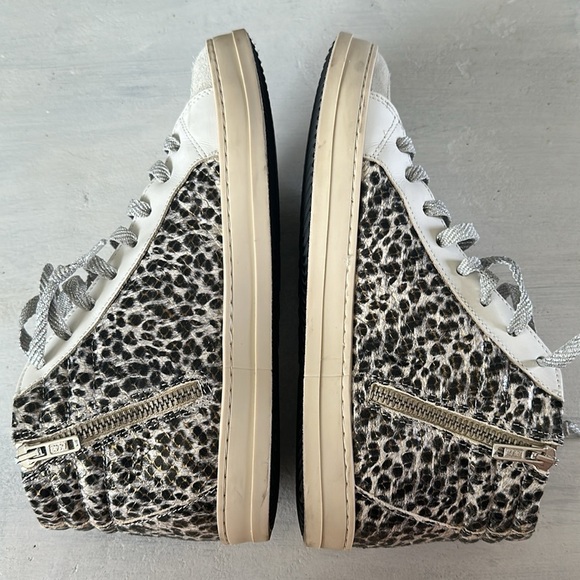 P448 Women’s Skate Glitter Lace-Up High Top Sneakers Size 38 Leather Shoe Italy - Picture 8 of 16